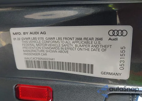 2022 Audi S5 Sportback Premium Plus Tfsi Quattro Tiptronic z USA, uszkodzony, nr VIN WAUC4CF50NA022441